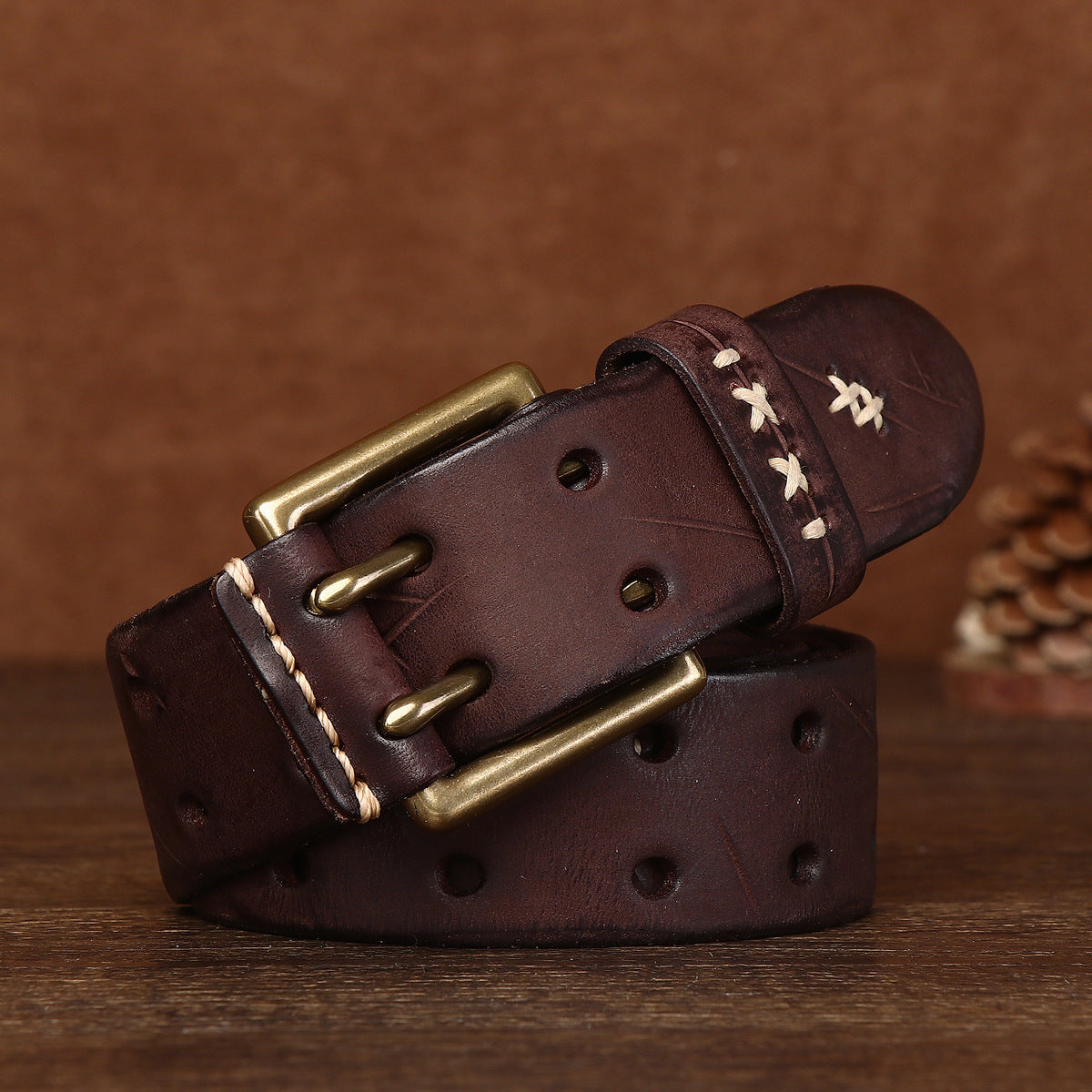 Retro Genuine Leather Belt – Top-Layer Cowhide with Copper Pin Buckle | Black, Brown & Khaki | 105–125cm - BsBuy
