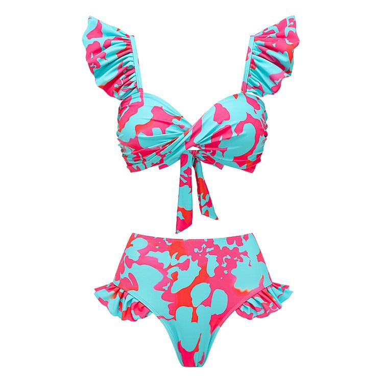 High-Waist Bikini Two-Piece Swimsuit with Beach Vacation Skirt Set for Women - BsBuy