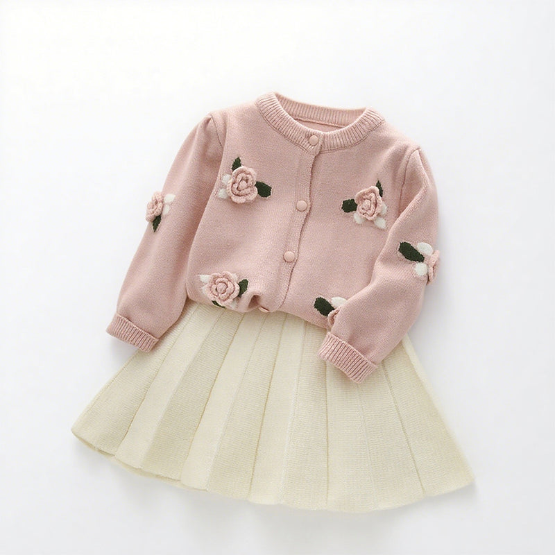 Cute Knit Cardigan and Short Skirt Two-Piece Set for Girls - BsBuy