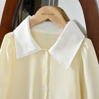 Simple Long Sleeve White Collar Pleated Dress with Belt for Girls ndashA-Line Dress - BsBuy