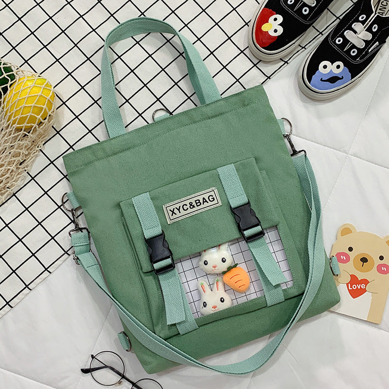 New Canvas Transparent Bag Student Canvas Bag Female Messenger Printed Canvas Bag Shoulder Bag Messenger Bag - BsBuy