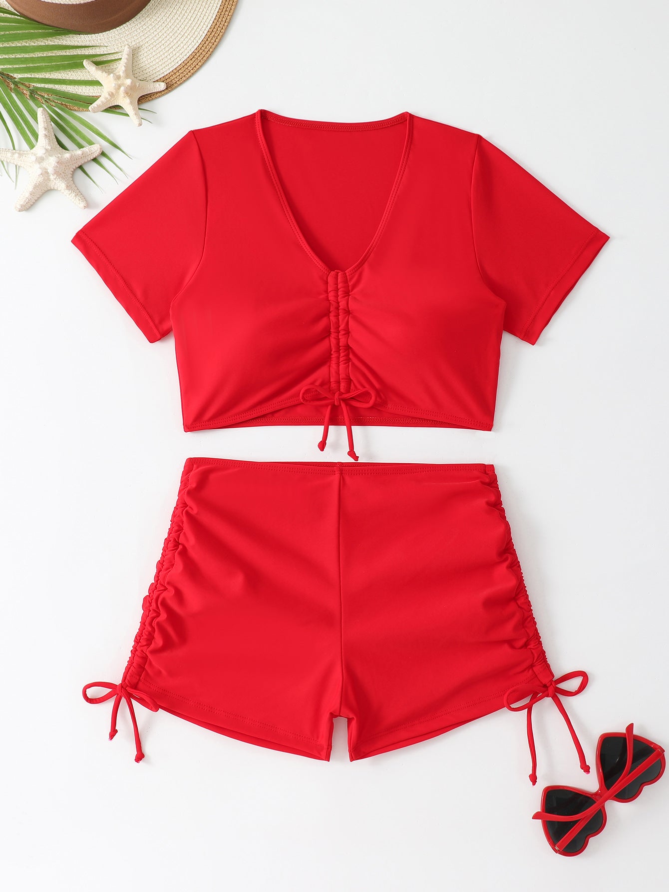 Short Sleeve High Waist Bikini Set – Elegant Separated Swimwear for Women - BsBuy