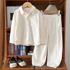 Cute Girls' Two-Piece Set Autumn Knit Corduroy Long Sleeve Jacket and Pants Set - BsBuy