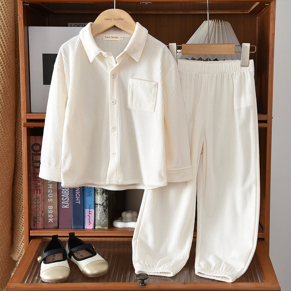 Cute Girls' Two-Piece Set Autumn Knit Corduroy Long Sleeve Jacket and Pants Set - BsBuy
