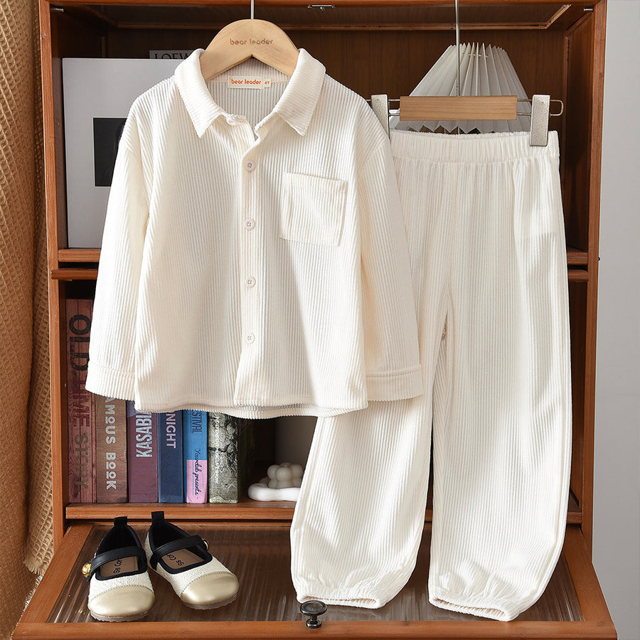 Cute Girls' Two-Piece Set Autumn Knit Corduroy Long Sleeve Jacket and Pants Set - BsBuy