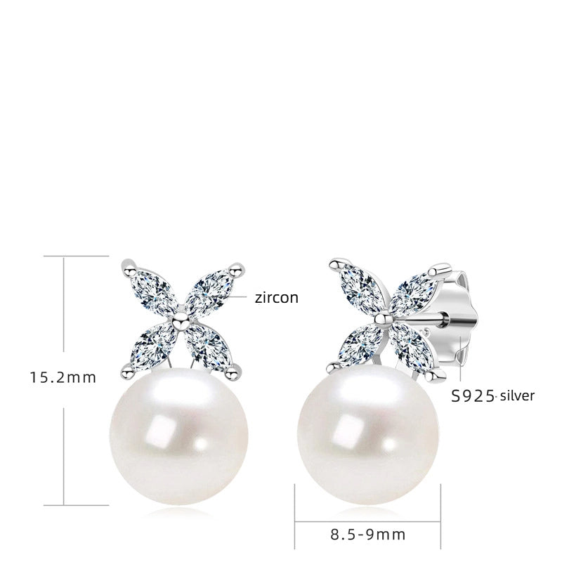 Four-Leaf Clover Freshwater Pearl Earrings — S925 Sterling Silver | Light Luxury Style - BsBuy