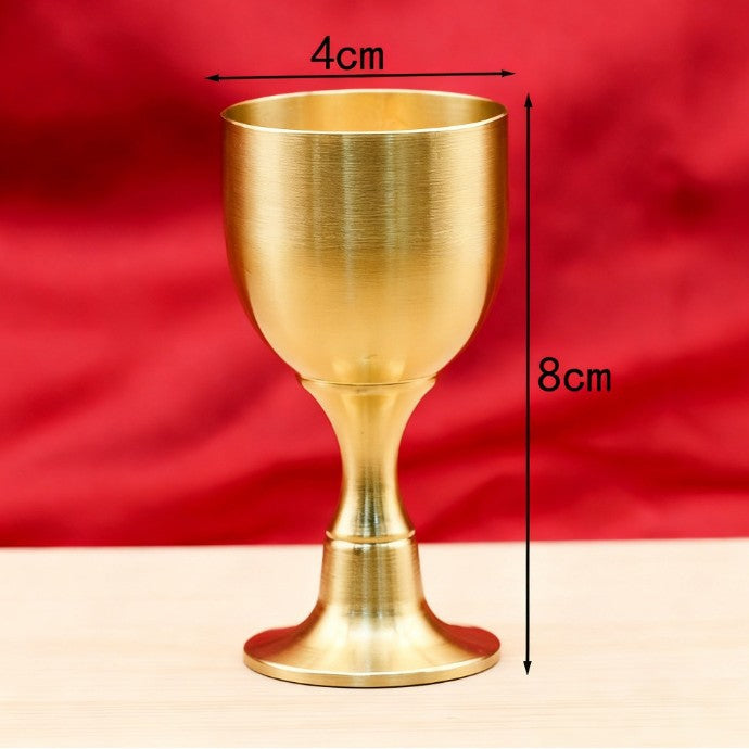 Copper Wine Cup Set - Large, Medium, Small - Pure Brass Antique Stemmed Cup for Offering, Feng Shui God of Wealth, Water Cup - BsBuy