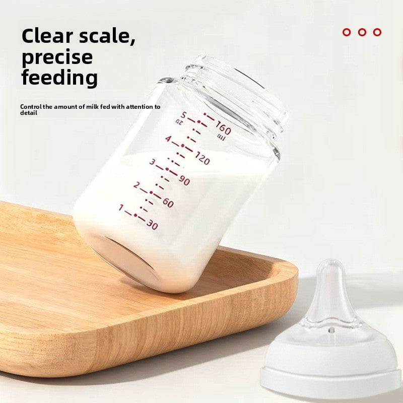 Wide Caliber Glass Baby Feeding Bottle — Anti-Choking Nipple, Breast-Feel Design for Newborns+ - BsBuy