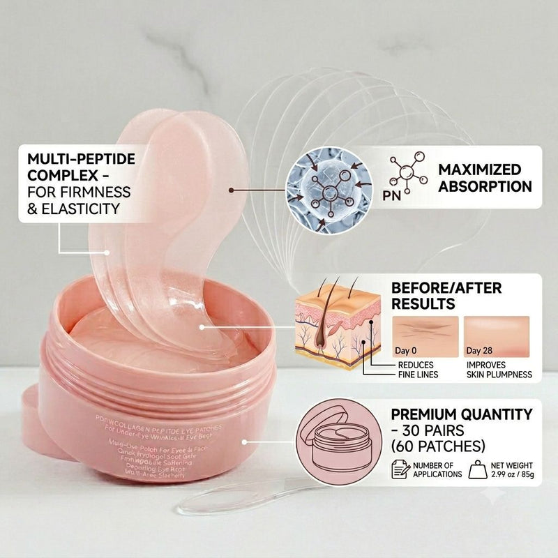 Collagen Peptide Eye Patches | Smile Lines & Under-Eye Care | 30 Patches - BsBuy