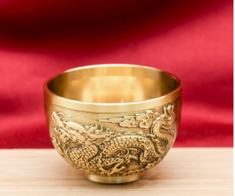 Copper Wine Cup Set - Large, Medium, Small - Pure Brass Antique Stemmed Cup for Offering, Feng Shui God of Wealth, Water Cup - BsBuy