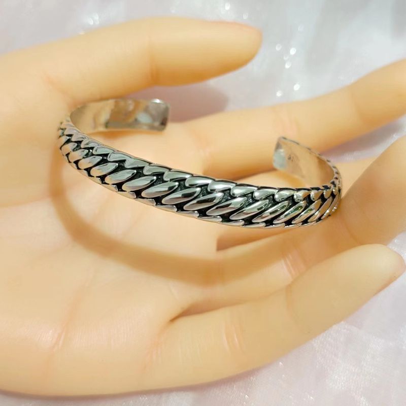 Open Geometric Tyre Pattern Bracelet – Minimalist Silver Cuff - BsBuy