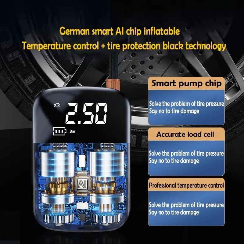 Wireless Portable Tyre Inflator – 100W Electric Air Pump with Digital Gauge & LED Light - BsBuy