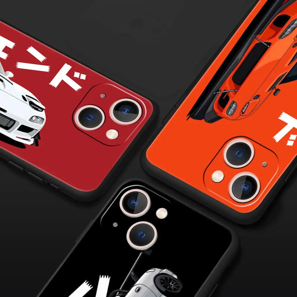 Luxury Phone Case For iPhone 11 12 13 15 14 Pro Max X XR XS 7 8 Plus SE 2020 Black Soft Cover Funda JDM Tokyo Drift Sports Car - BsBuy