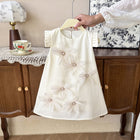 Flower Pleated Flutter Sleeve Long Dress for GirlsElegant and Beautiful, Summer Dress - BsBuy