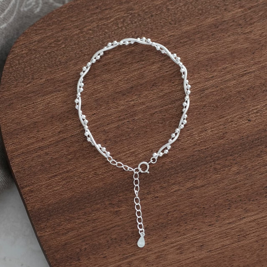 Sterling Silver Double-Layer Bead Bracelet | S925 | Korean Minimalist - BsBuy