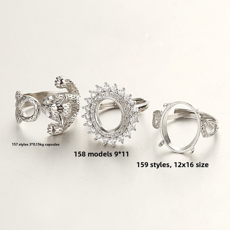 Silver-Plated Floral Adjustable Ring – Crystal Flower Statement Ring - BsBuy