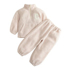 Fall Winter  Girls' Simple Letter Fleece High Neck Coat and Long Pants Two-Piece Set - BsBuy