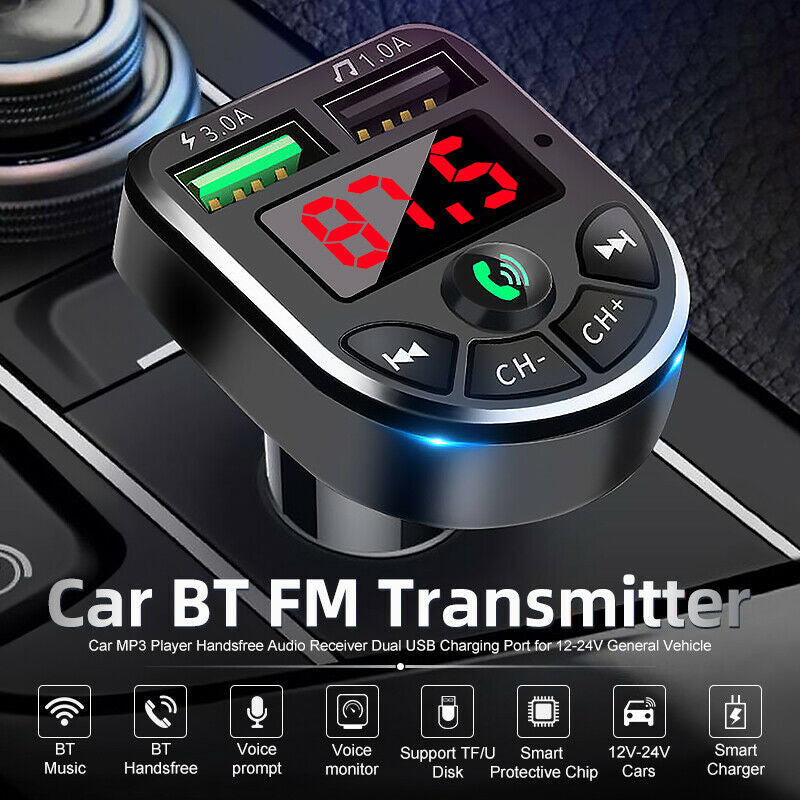 BTE5 Bluetooth 5.0 Car FM Transmitter – MP3 Player, Hands-Free & USB Charger - BsBuy