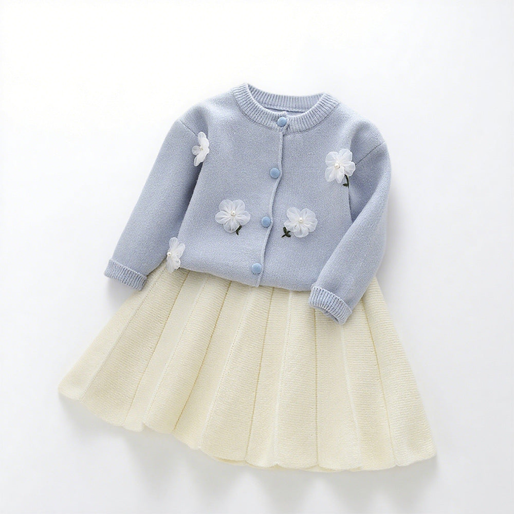 Cute Knit Cardigan and Short Skirt Two-Piece Set for Girls - BsBuy