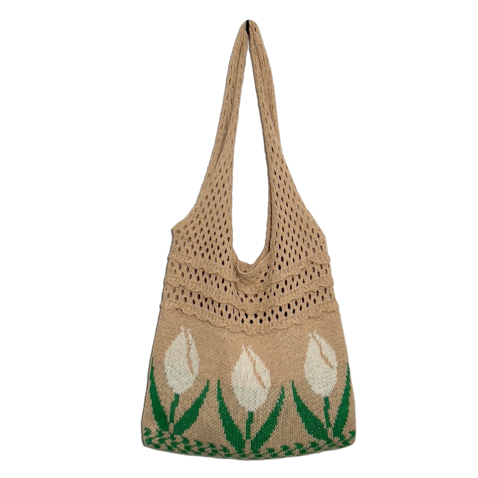 New Flower Bag Tulip Bag Retro Knitted Bag Handbag Shoulder Bag Woolen Bag for Women - BsBuy