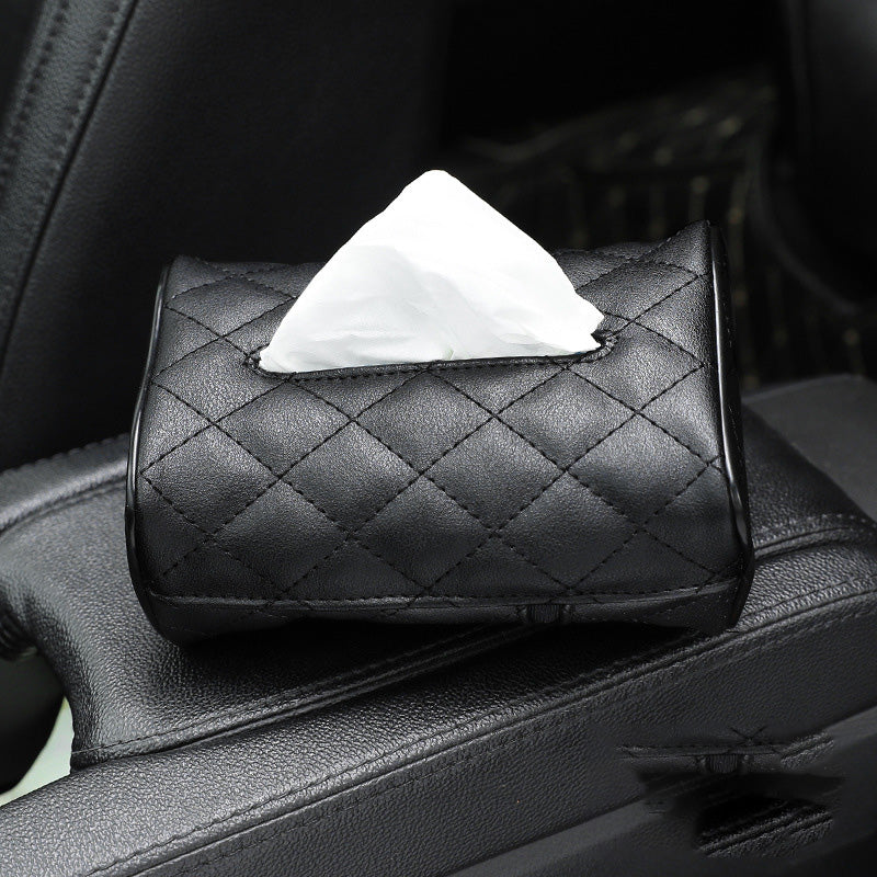 Luxury Leather Car Hanging Tissue Box – Stylish Car Organiser - Black