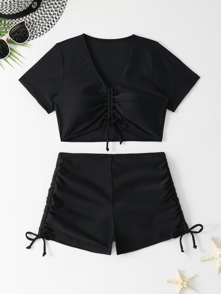 Short Sleeve High Waist Bikini Set – Elegant Separated Swimwear for Women - BsBuy