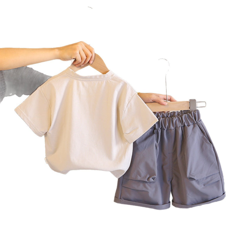 Boys' Summer Casual Short Sleeve Two-Piece Set | Cotton Letter Print