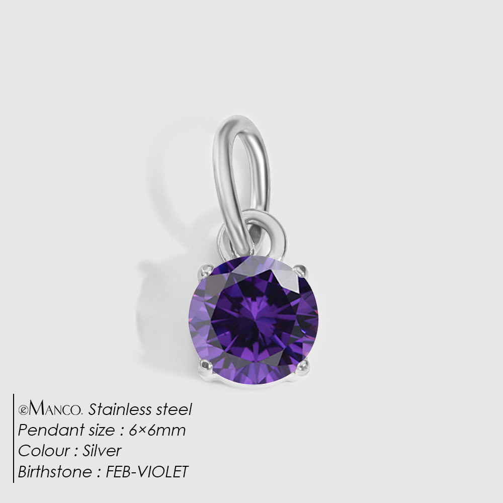 Birthstone Zircon Necklace Pendant — Stainless Steel Round Charm | 12 Months | Gold & Steel - BsBuy