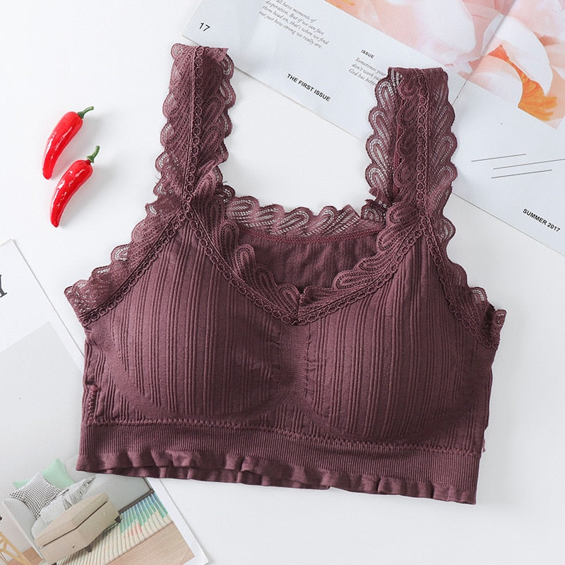Women's Lace Sports Bra — Cotton Yoga & Fitness Crop Top | One Size - BsBuy