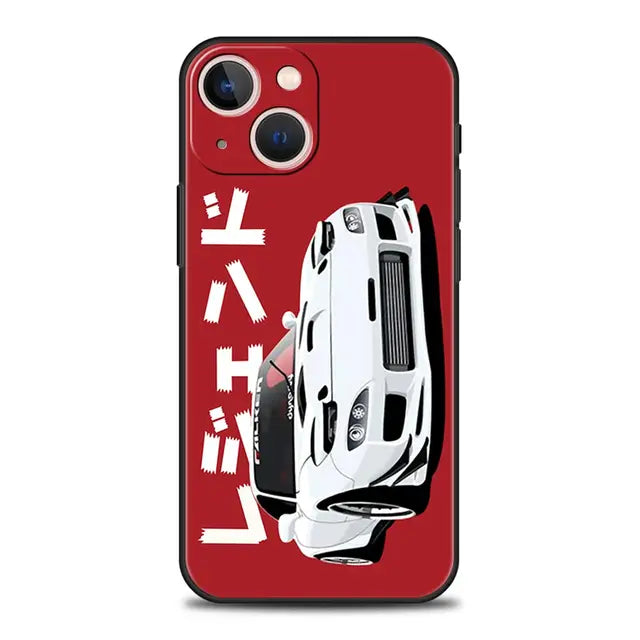 Luxury Phone Case For iPhone 11 12 13 15 14 Pro Max X XR XS 7 8 Plus SE 2020 Black Soft Cover Funda JDM Tokyo Drift Sports Car - BsBuy