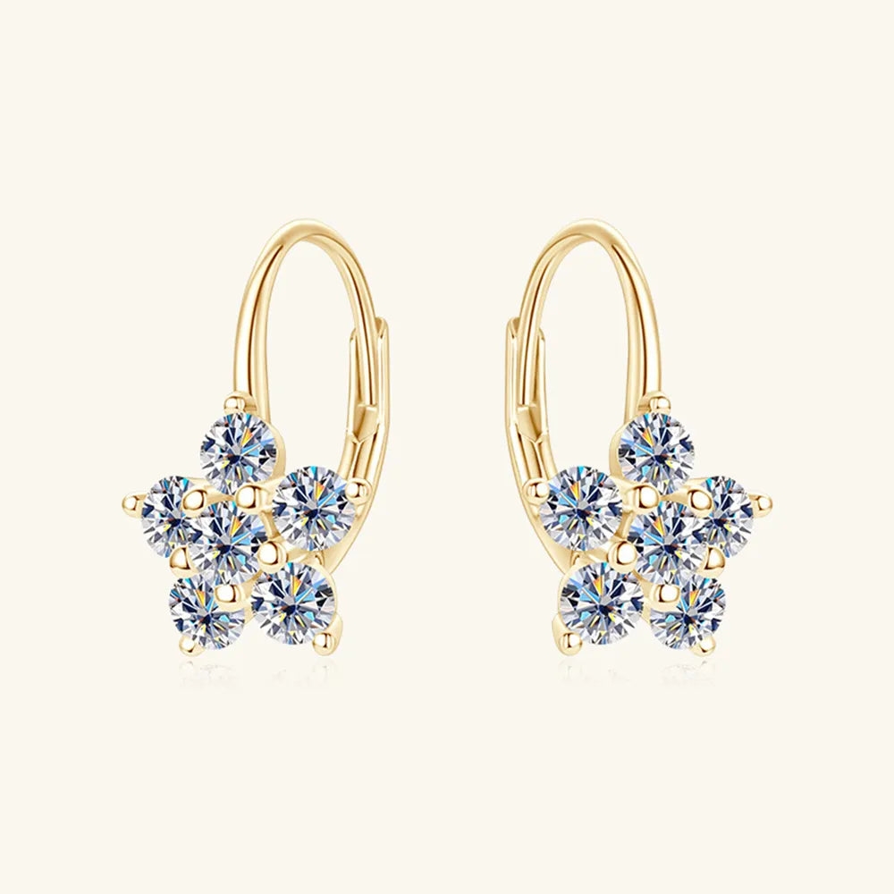 1.2 Carat Moissanite Flower Huggie Earrings — S925 Sterling Silver | D Colour VVS1 Clarity - BsBuy