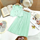 New Arrival Girls' Suit Set - Sleeveless Blouse + Wide Leg Pleated Pants Children's Outfit - BsBuy