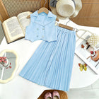 New Arrival Girls' Suit Set - Sleeveless Blouse + Wide Leg Pleated Pants Children's Outfit - BsBuy