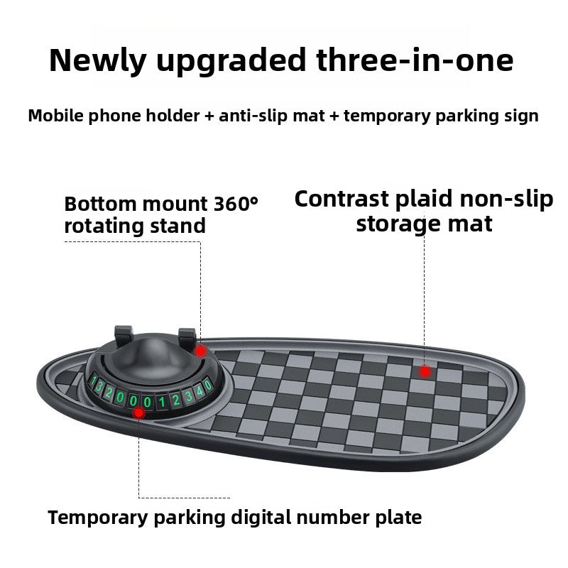 Multifunctional Car Phone Holder & Anti-Slip Mat – 3-in-1 with Parking Number Plate Holder | PVC | 3 Colours - BsBuy