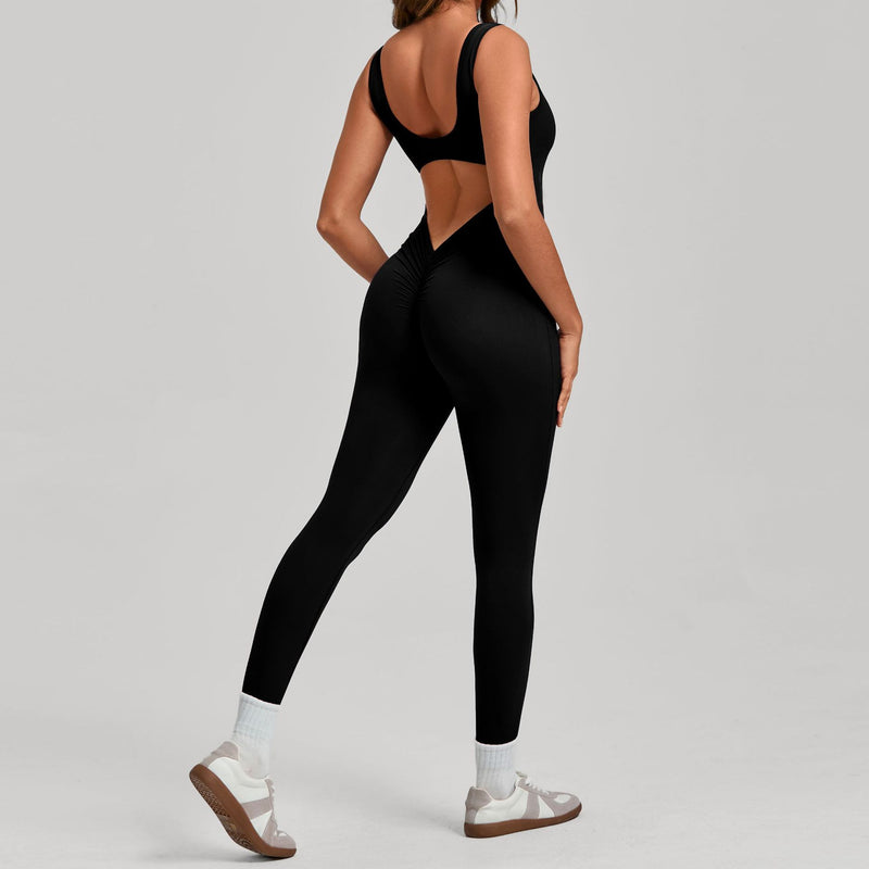 One-Piece Fitness Suit — Backless V-Neck Yoga & Gym Bodysuit - BsBuy