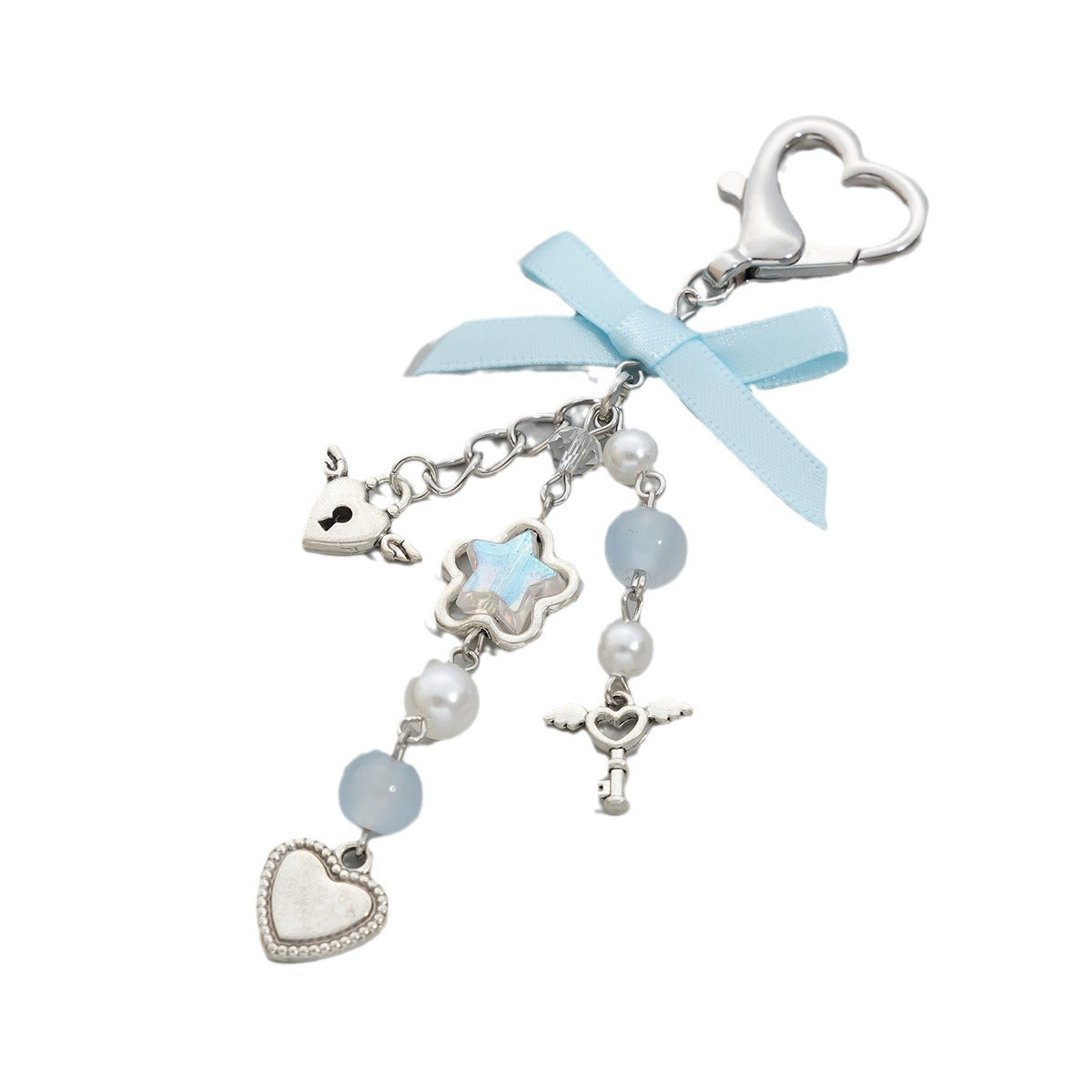 Love Bow Ribbon Keychain — Imitation Pearl & Alloy Pendant | Sweet Feminine Charm - BsBuy
