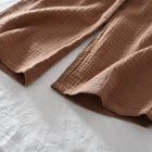 Fashionable Beige Ruched Bubble Sleeve Top with Brown Pants Two-Piece Set for Girls, Cotton Material - BsBuy
