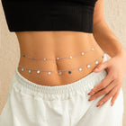 Luxe Double-Layered Waist Chain — Pearl & Geometric Sequin Body Jewellery - BsBuy