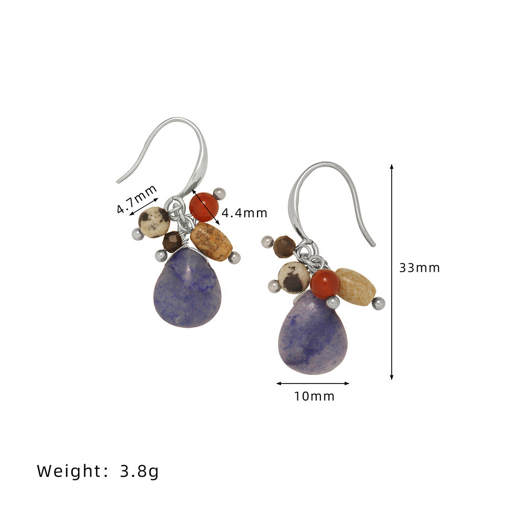 Natural Stone Necklace & Earrings Set – Retro Ethnic Teardrop Jewellery in Titanium Steel - BsBuy