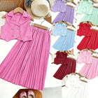New Arrival Girls' Suit Set - Sleeveless Blouse + Wide Leg Pleated Pants Children's Outfit - BsBuy