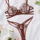 Embroidered Sexy Bra Women's Delicate Mesh Bra Comfortable Cotton Crotch Hollow Out Tempting Thong Set - BsBuy