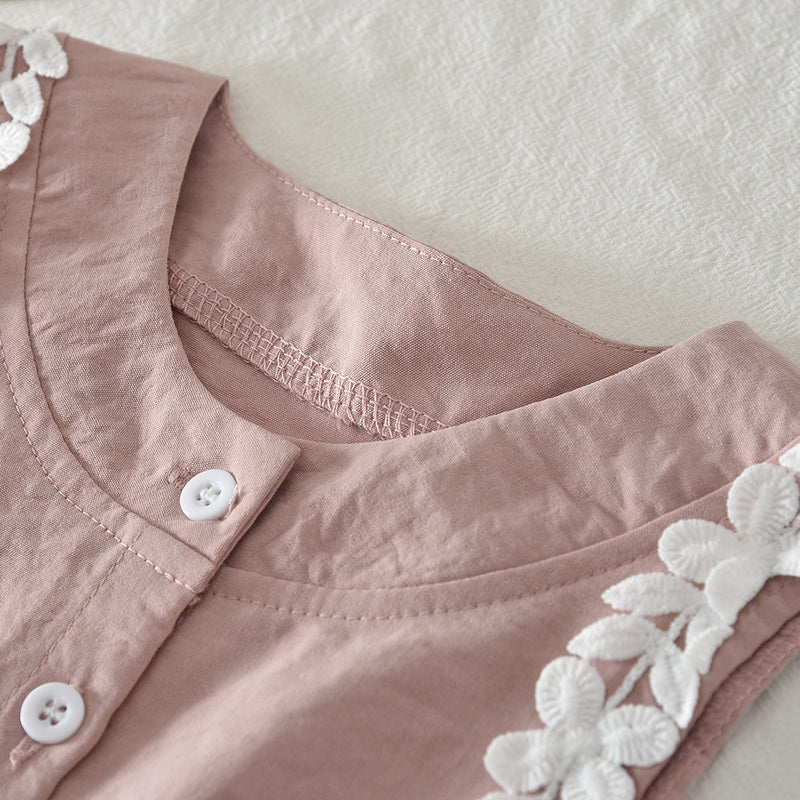 Cute Summer Outfit for Girls, Floral Trim Sleeveless Top and Shorts Set Children's Clothing - BsBuy