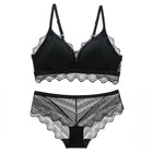 Ultra-Thin Cotton Lace Bra & Panty Set — Embroidery Lingerie | Wire-Free | Black, Blue, Brown & White - BsBuy
