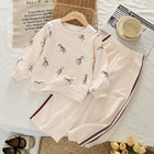 Girls' Spring and Autumn  New Two-Piece Set with Bow Print Long Sleeve Hooded Sweatshirt and Long Pants Casual Outfit - BsBuy