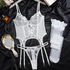 Floral Embroidery Mesh Bra Set — Steel Ring Fishbone Suspender | 2-Piece | Black, White & Red - BsBuy