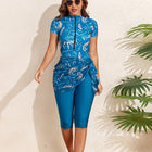 Leaf print zipper three piece swimsuit set - BsBuy