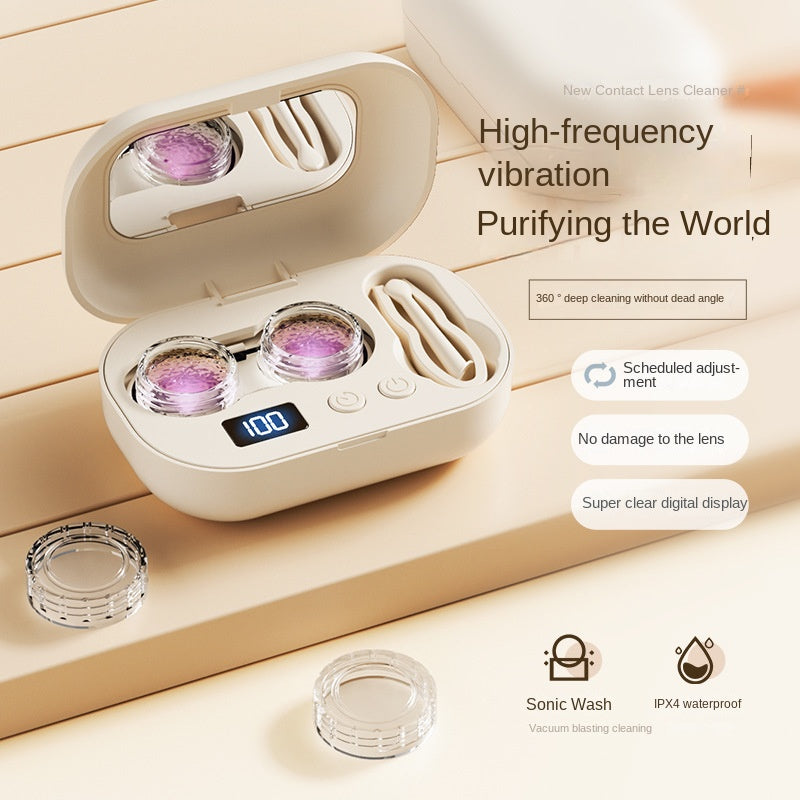 Charging Contact Lens Cleaner, High-Frequency Ultrasonic Automatic Cleaning Case - BsBuy