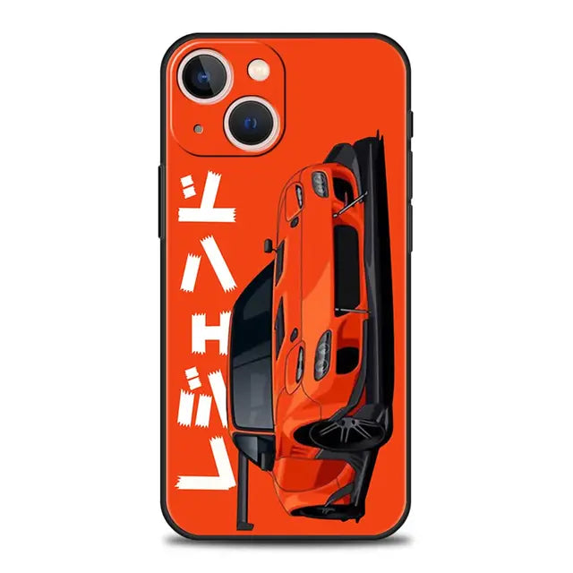Luxury Phone Case For iPhone 11 12 13 15 14 Pro Max X XR XS 7 8 Plus SE 2020 Black Soft Cover Funda JDM Tokyo Drift Sports Car - BsBuy
