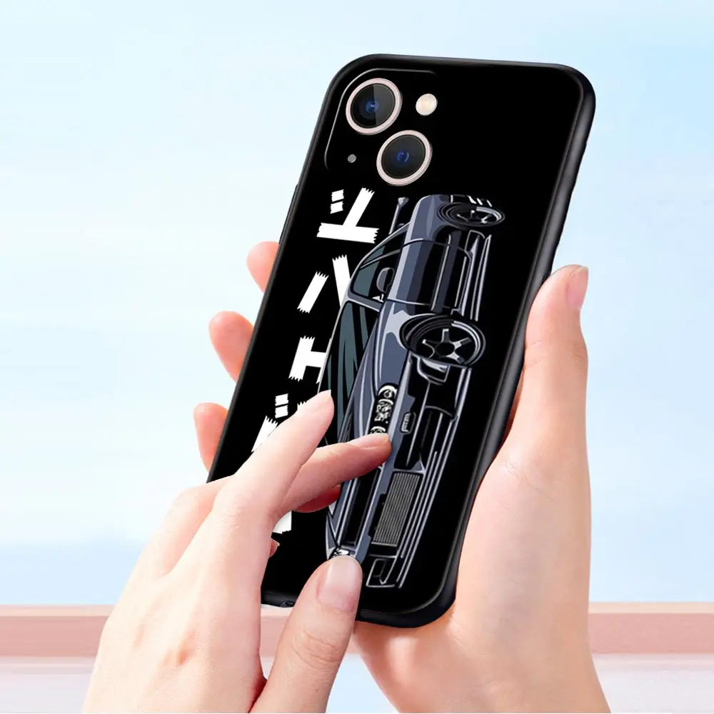 Luxury Phone Case For iPhone 11 12 13 15 14 Pro Max X XR XS 7 8 Plus SE 2020 Black Soft Cover Funda JDM Tokyo Drift Sports Car - BsBuy