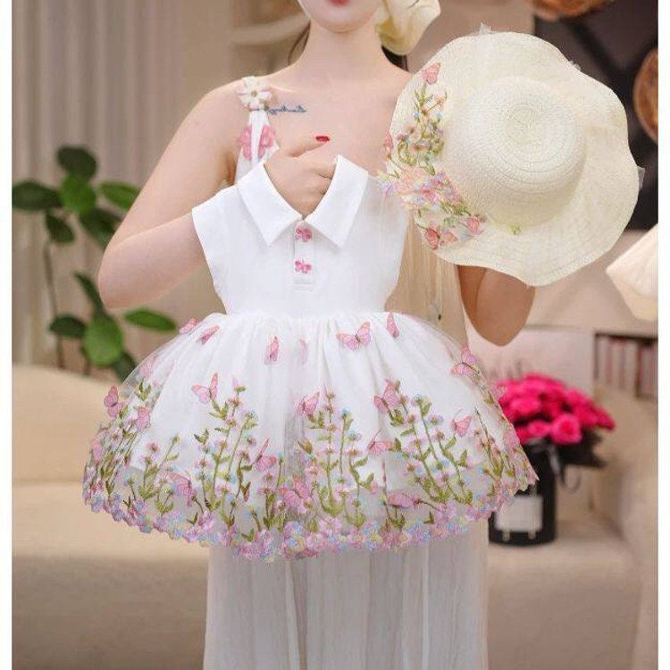 Charming Embroidered Floral Tulle Puff Dress for Girls, Princess Style Formal Dress - BsBuy